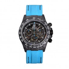 DIW Daytona Skeleton Dial in Carbon with Blue Hands on Blue Nylon Strap DIW Daytona Skeleton Dial in Carbon with Blue Hands on Blue Nylon Strap