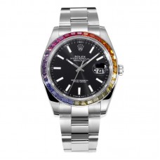 Datejust 41 Black Dial Stick Markers with Rainbow Diamond Bezel in Steel on Oyster Bracelet Datejust 41 Black Dial Stick Markers with Rainbow Diamond Bezel in Steel on Oyster Bracelet