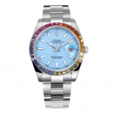 Datejust 41 Tiffany Blue Dial Stick Markers with Rainbow Diamond Bezel in Steel on Oyster Bracelet Datejust 41 Tiffany Blue Dial Stick Markers with Rainbow Diamond Bezel in Steel on Oyster Bracelet