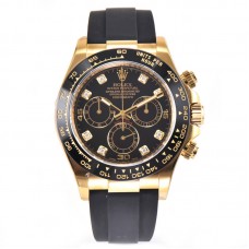Daytona 116518LN Black Dial with Diamond Markers in Yellow Gold on Rubber Strap Daytona 116518LN Black Dial with Diamond Markers in Yellow Gold on Rubber Strap