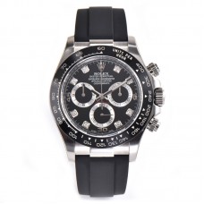 Daytona 116518LN Black Dial with Diamond Markers in White Gold on Rubber Strap Daytona 116518LN Black Dial with Diamond Markers in White Gold on Rubber Strap