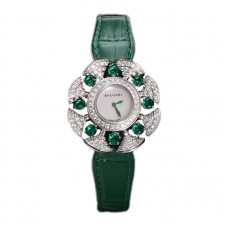 Diva’s Dream Jewellery Watch Diamond Paved Dial in White Gold on Green Leather Strap Diva’s Dream Jewellery Watch Diamond Paved Dial in White Gold on Green Leather Strap