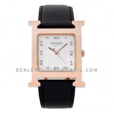 Heure H 26mm White Dial in Rose Gold on Black Leather Strap Heure H 26mm White Dial in Rose Gold on Black Leather Strap