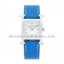 Heure H 26mm White Dial in Steel on Blue Leather Strap Heure H 26mm White Dial in Steel on Blue Leather Strap