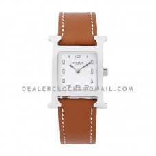 Heure H 26mm White Dial in Steel on Brown Epsom Leather Strap Heure H 26mm White Dial in Steel on Brown Epsom Leather Strap