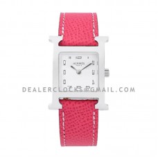 Heure H 26mm White Dial in Steel on Light Pink Epsom Leather Strap Heure H 26mm White Dial in Steel on Light Pink Epsom Leather Strap