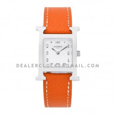Heure H 26mm White Dial in Steel on Orange Epsom Leather Strap Heure H 26mm White Dial in Steel on Orange Epsom Leather Strap