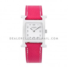 Heure H 26mm White Dial in Steel on Pink Epsom Leather Strap Heure H 26mm White Dial in Steel on Pink Epsom Leather Strap