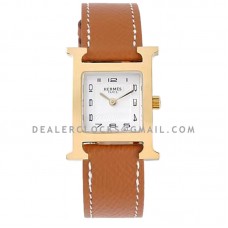 Heure H 26mm White Dial in Yellow Gold on Brown Epsom Leather Strap Heure H 26mm White Dial in Yellow Gold on Brown Epsom Leather Strap