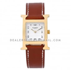 Heure H 26mm White Dial in Yellow Gold on Brown Leather Strap Heure H 26mm White Dial in Yellow Gold on Brown Leather Strap