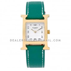 Heure H 26mm White Dial in Yellow Gold on Green Epsom Leather Strap Heure H 26mm White Dial in Yellow Gold on Green Epsom Leather Strap