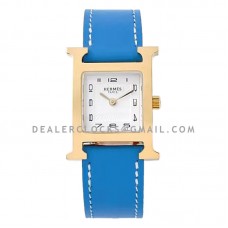 Heure H 26mm White Dial in Yellow Gold on Light Blue Epsom Leather Strap Heure H 26mm White Dial in Yellow Gold on Light Blue Epsom Leather Strap