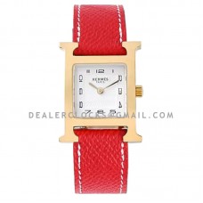 Heure H 26mm White Dial in Yellow Gold on Red Epsom Leather Strap Heure H 26mm White Dial in Yellow Gold on Red Epsom Leather Strap