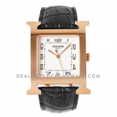 Heure H 32mm White Dial in Rose Gold on Black Alligator Strap Heure H 32mm White Dial in Rose Gold on Black Alligator Strap