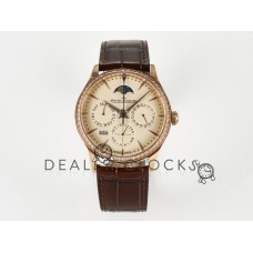 Master Ultra Thin Perpetual Calendar RG V9F 1:1 Best Edition Cream Dial Diamonds Bezel on Brown Leather Strap A868 V2 Master Ultra Thin Perpetual Calendar RG V9F 1:1 Best Edition Cream Dial Diamonds Bezel on Brown Leather Strap A868 V2