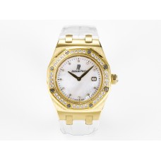 Royal Oak Ladies 33mm YG DRF Best Edition MOP Dial Diamonds Bezel on White Rubber Strap ETA Quartz Royal Oak Ladies 33mm YG DRF Best Edition MOP Dial Diamonds Bezel on White Rubber Strap ETA Quartz