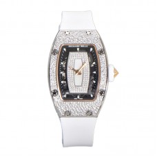 RM 007 Automatic Ladies with Diamond Bezel in Steel on White Rubber Strap RM 007 Automatic Ladies with Diamond Bezel in Steel on White Rubber Strap