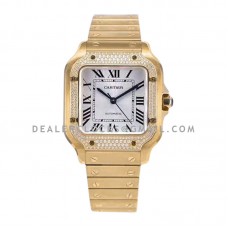 Santos de Cartier 35mm White Dial with Diamond Bezel in Yellow Gold Santos de Cartier 35mm White Dial with Diamond Bezel in Yellow Gold