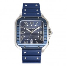 Santos de Cartier 40mm Blue Dial in Steel on Blue Rubber Strap Santos de Cartier 40mm Blue Dial in Steel on Blue Rubber Strap