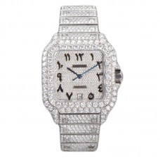 Santos de Cartier 40mm Diamond Paved Dial with Arabic Markers in Steel Santos de Cartier 40mm Diamond Paved Dial with Arabic Markers in Steel