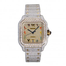 Santos de Cartier 40mm Diamond Paved Dial with Colourful Arabic Markers in Steel/Yellow Gold Santos de Cartier 40mm Diamond Paved Dial with Colourful Arabic Markers in Steel/Yellow Gold