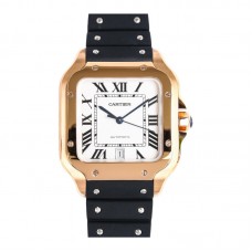 Santos de Cartier 40mm White Dial in Rose Gold on Black Rubber Strap Santos de Cartier 40mm White Dial in Rose Gold on Black Rubber Strap