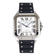 Santos de Cartier 40mm White Dial in Steel on Black Rubber Strap Santos de Cartier 40mm White Dial in Steel on Black Rubber Strap