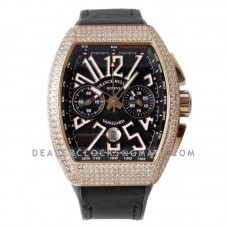 Vanguard V45 Chronograph Black Dial with White Marker in Rose Gold with Diamond Bezel Vanguard V45 Chronograph Black Dial with White Marker in Rose Gold with Diamond Bezel