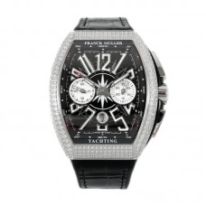 Vanguard V45 Chronograph Black/White Dial with White Marker and Diamond Bezel in Steel on Leather Strap Vanguard V45 Chronograph Black/White Dial with White Marker and Diamond Bezel in Steel on Leather Strap