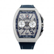 Vanguard V45 Chronograph Diamond/White Dial with Blue Marker and Diamond Bezel in Steel on Leather Strap Vanguard V45 Chronograph Diamond/White Dial with Blue Marker and Diamond Bezel in Steel on Leather Strap
