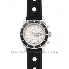 Superocean Heritage II Chronograph 46 Silver Dial in Steel on Rubber Strap Superocean Heritage II Chronograph 46 Silver Dial in Steel on Rubber Strap