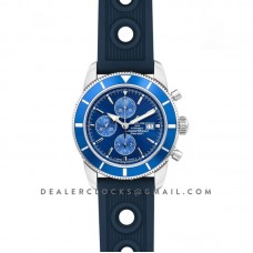 Superocean Heritage II Chronograph 46 Blue Dial in Steel with Blue Bezel on Rubber Strap Superocean Heritage II Chronograph 46 Blue Dial in Steel with Blue Bezel on Rubber Strap