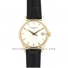 Calatrava 5227J White Dial in Yellow Gold on Black Leather Strap Calatrava 5227J White Dial in Yellow Gold on Black Leather Strap