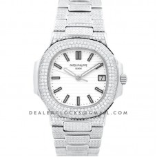 Nautilus Jumbo 5711 White Dial in Steel with Paved Diamonds Nautilus Jumbo 5711 White Dial in Steel with Paved Diamonds