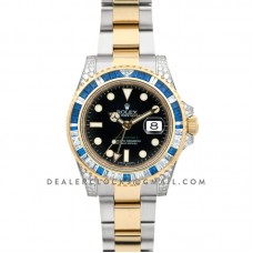 GMT Master II 116758SA Black Dial in Yellow Gold/Steel with Blue/White Paved Diamonds GMT Master II 116758SA Black Dial in Yellow Gold/Steel with Blue/White Paved Diamonds