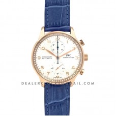 Portugieser Chronograph Automatic White Dial in Rose Gold on Blue Leather Strap Portugieser Chronograph Automatic White Dial in Rose Gold on Blue Leather Strap