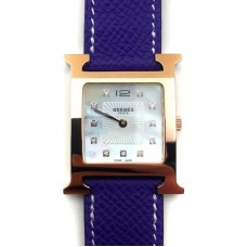Heure H Rose Gold with Diamond Markers on Purple Epsom Leather Strap Heure H Rose Gold with Diamond Markers on Purple Epsom Leather Strap