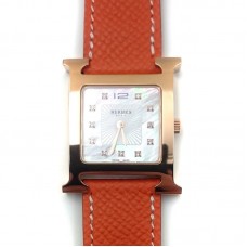 Heure H Rose Gold with Diamond Markers on Orange Epsom Leather Strap Heure H Rose Gold with Diamond Markers on Orange Epsom Leather Strap