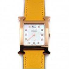 Heure H Rose Gold with Diamond Markers on Yellow Fjord Leather Strap Heure H Rose Gold with Diamond Markers on Yellow Fjord Leather Strap