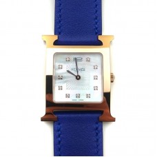 Heure H Rose Gold with Diamond Markers on Blue Fjord Leather Strap Heure H Rose Gold with Diamond Markers on Blue Fjord Leather Strap