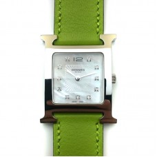 Heure H Steel with Diamond Markers on Green Fjord Leather Strap Heure H Steel with Diamond Markers on Green Fjord Leather Strap