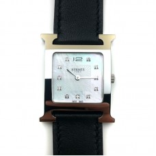 Heure H Steel with Diamond Markers on Black Fjord Leather Strap Heure H Steel with Diamond Markers on Black Fjord Leather Strap