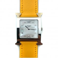 Heure H Steel with Diamond Markers on Amber Fjord Leather Strap Heure H Steel with Diamond Markers on Amber Fjord Leather Strap
