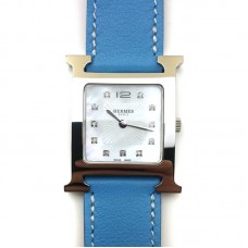 Heure H Steel with Diamond Markers on Light Blue Fjord Leather Strap Heure H Steel with Diamond Markers on Light Blue Fjord Leather Strap