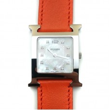 Heure H Steel with Diamond Markers on Orange Fjord Leather Strap Heure H Steel with Diamond Markers on Orange Fjord Leather Strap