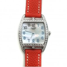 Cape Cod Tonneau Steel with Diamond Bezel on Orange Epsom Leather Strap Cape Cod Tonneau Steel with Diamond Bezel on Orange Epsom Leather Strap