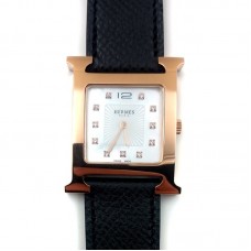 Heure H Rose Gold with Diamond Markers on Black Epsom Leather Strap Heure H Rose Gold with Diamond Markers on Black Epsom Leather Strap