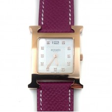 Heure H Rose Gold with Diamond Markers on Violet Epsom Leather Strap Heure H Rose Gold with Diamond Markers on Violet Epsom Leather Strap