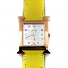 Heure H Rose Gold with Diamond Markers on Yellow Epsom Leather Strap Heure H Rose Gold with Diamond Markers on Yellow Epsom Leather Strap
