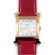 Heure H Rose Gold with Diamond Markers on Red Epsom Leather Strap Heure H Rose Gold with Diamond Markers on Red Epsom Leather Strap